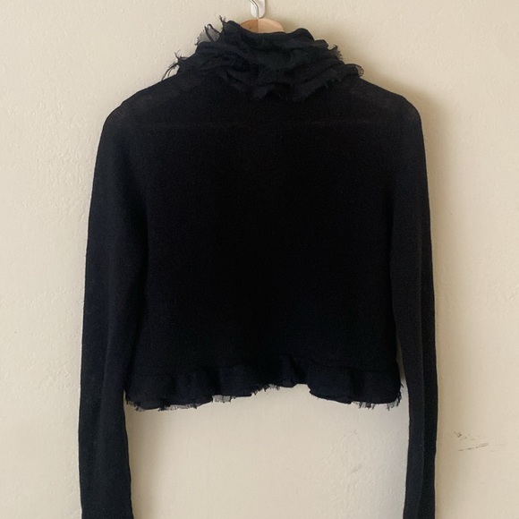 Elegant Black Ruffled Cardigan Sweater - Picture 8 of 10